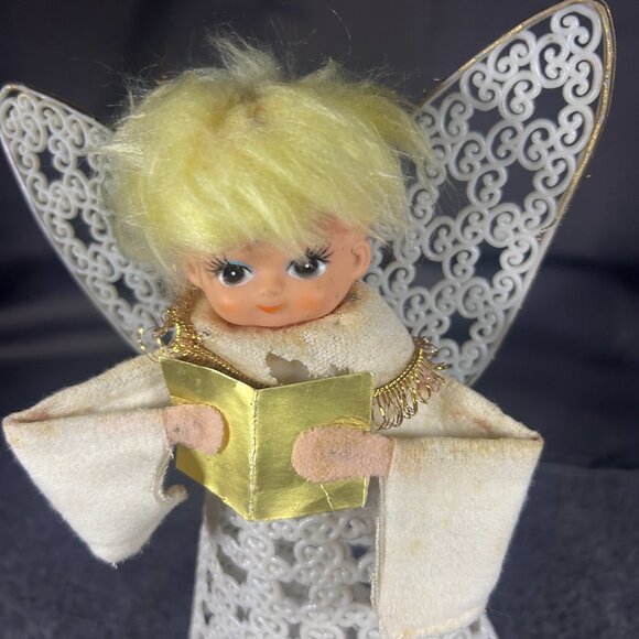 Christmas Angel Tree Topper Vintage Vinyl 1950’s Era Yellow Hair - Picture 6 of 9